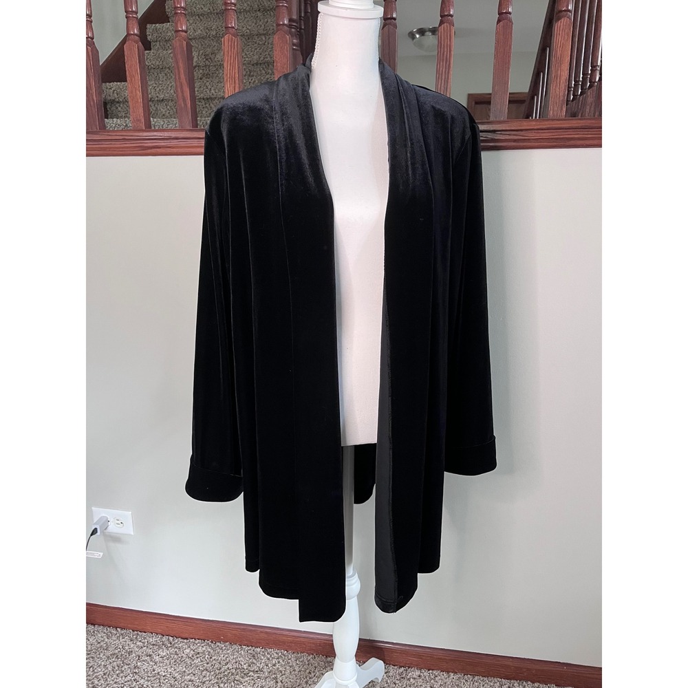 Ronni Nicole II Black Velvet Open Front Cardigan Duster Jacket Plus Size 2X